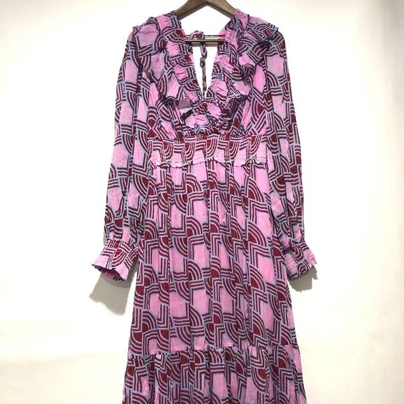 Anthropologie The Odetta Ruffled V-Neck Dress Multicolor Size L NWT - Picture 11 of 11